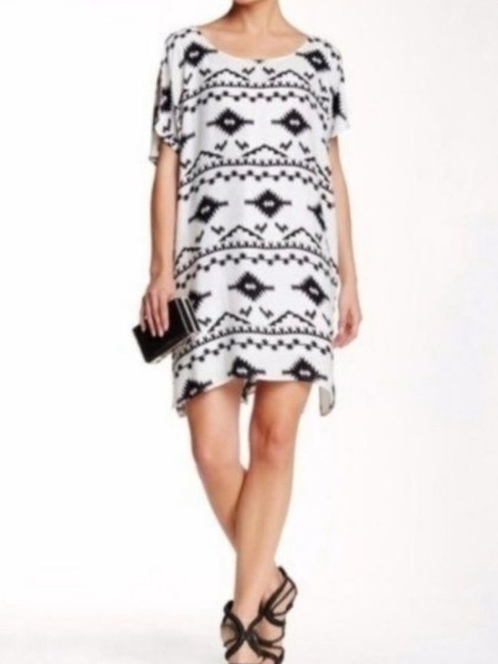 BB Dakota Melody Tribal Print Shift Mini Dress Black White Size Small